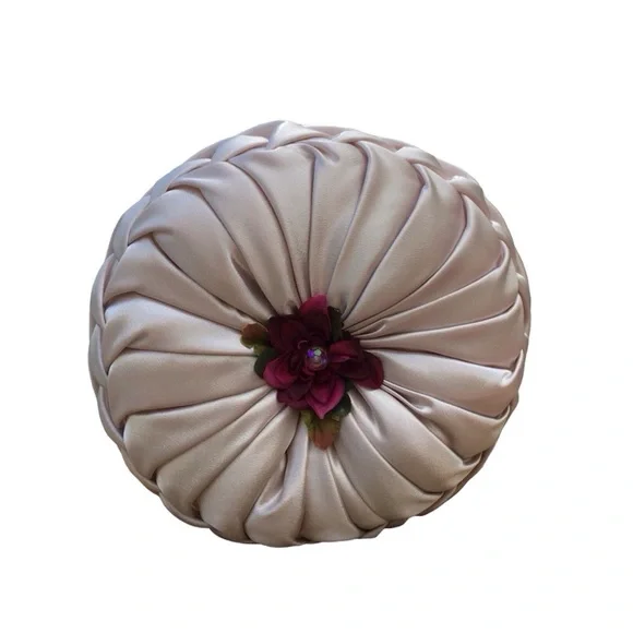 Handmade tufted round silky flower decorative throw pillow - Picture 2 of 7